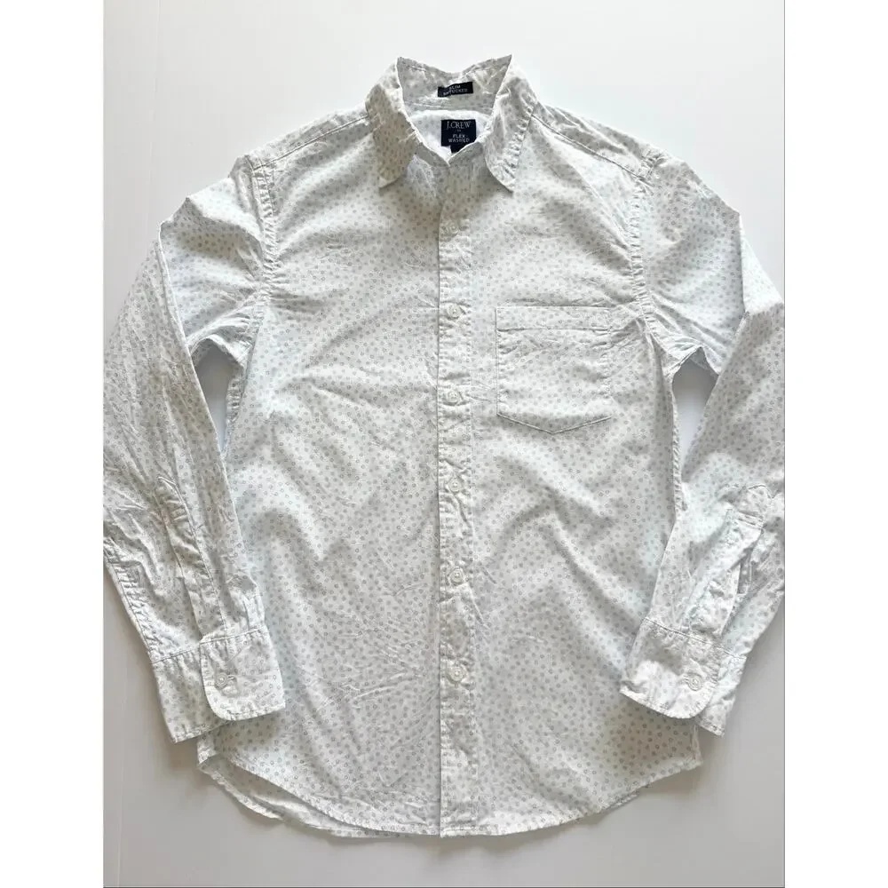 J.Crew Slim Untucked Shirt Mens XS White Blue Floral Flex Washed